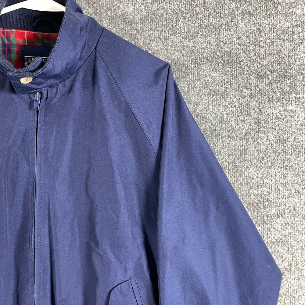 VTG Lands End Jacket Mens Medium Navy Blue Harrington Plaid Lined Full Zip 80s - Picture 3 of 12